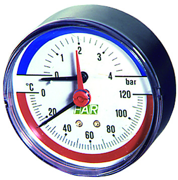 Термоманометр (0-4 бар, 0-120°С) 80 мм, торцевое присоединение НР 1/2"