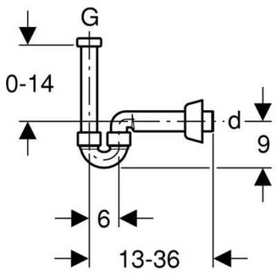 Трубный сифон Geberit для раковин и биде, горизонтальный выпуск: d=40мм, G=1 1/4", Глянцевый хром