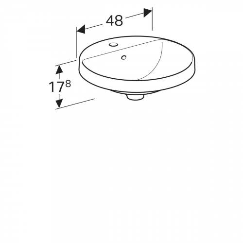 Встраиваемая раковина VariForm круглой формы, с полкой для отверстия под смеситель: Отверстие под смеситель=По центру, Белый, Перелив=На виду, Geberit