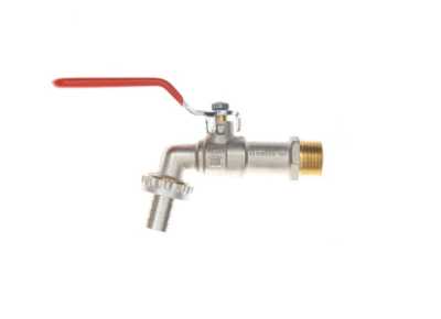 Шаровой сливной кран BVR-CR DN25 PN10, Т= 90 °С, наружная резьба, с патрубком для присоединения шланга, корпус-латунь, Ридан