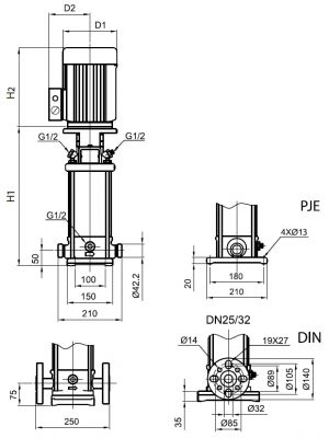 Насос вертикальный многоступенчатый SB 1-19 F-SQQE 1,1kW