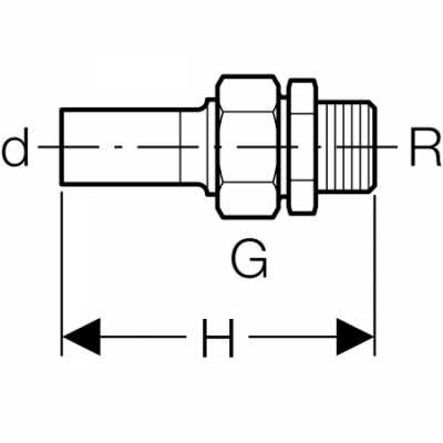 Разъемное соединение Mapress из нержавеющей стали, с наружной резьбой и гладким концевиком: d=54мм, R=2дюйм, Geberit