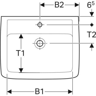 Раковина Geberit Renova Plan: B=60см, T=48см, Отверстие под смеситель=По центру, Перелив=На виду, Белый