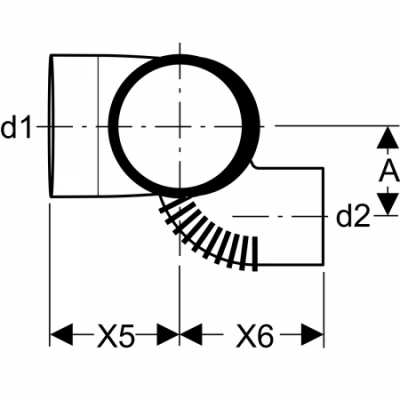 Крестовина Geberit Silent-db20, левая со смещенным впуском и дополнительным отводом 88,5°: d=90мм, d1=90мм, d2=75мм
