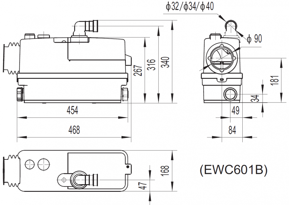 Канализационная насосная установка EWC601B  0,6кВт, 220В/50Гц, кабель-1,5 м, Tmax=50°С, AQUASTRONG
