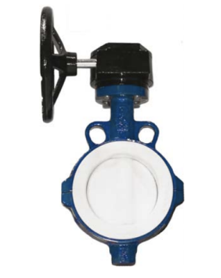 Затвор дисковый VP4449R-08PTFE PN10 DN 150 поворотный межфланцевый с механическим редуктором, корпус ковкий чугун, диск и манжета PTFE, Tecofi