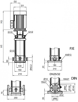 Насос вертикальный многоступенчатый SB 5-14 F-SQQE 2,2kW