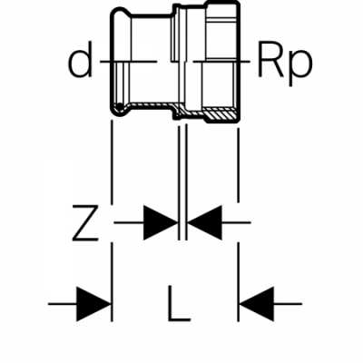 Переходник Mapress из углеродистой стали, с внутренней резьбой: d=35мм, Rp=1 1/4дюйм, Geberit