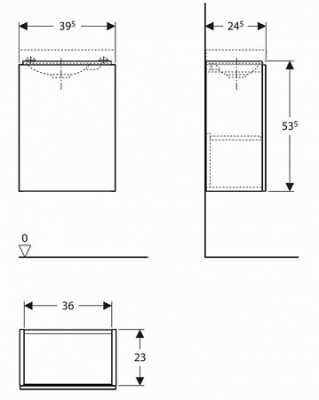 Шкафчик для раковины Geberit Acanto, с одной дверью и сифоном: B=39.5см, H=53.5см, T=24.5см, белый / ультраглянцевый лакированный, белый / глянцевое стекло