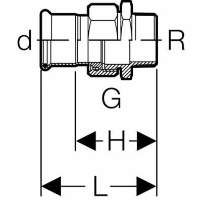 Разъемное соединение Mapress из углеродистой стали, с наружной резьбой: d=15мм, R=1/2дюйм, Geberit