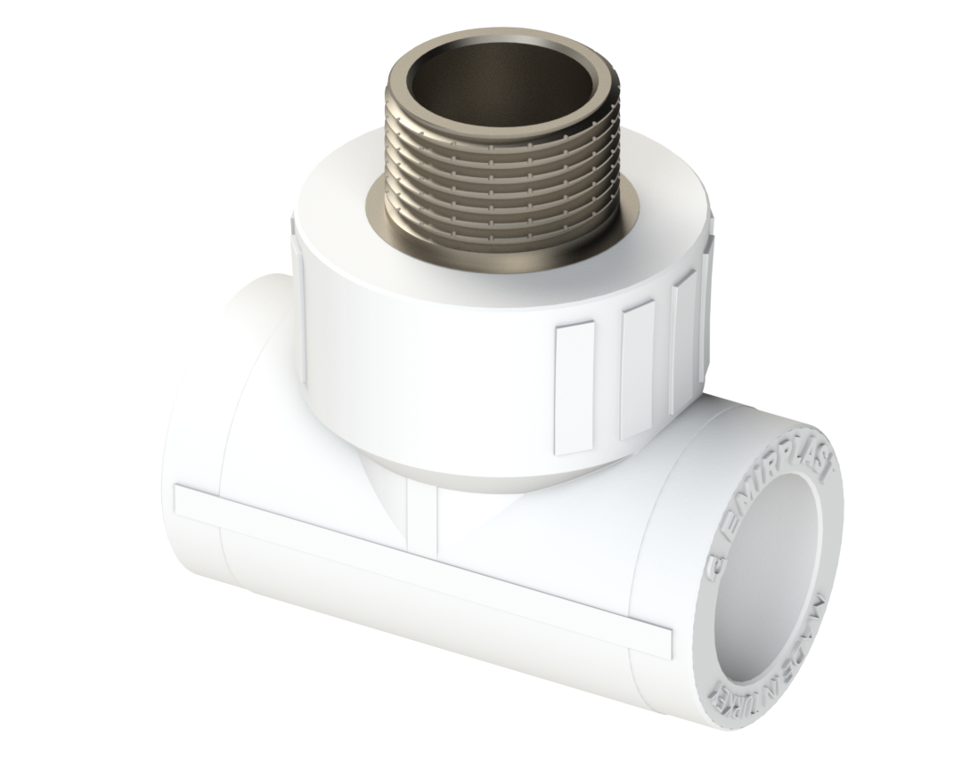 Тройник PP для вентиля Dу 32X3/4'' - белый, никелированный, SPL-EmirPlast