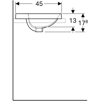 Встраиваемая раковина Geberit VariForm овальной формы, с полкой для отверстия под смеситель: B=50см, T=45см, Отверстие под смеситель=По центру, Перелив=На виду, Белый
