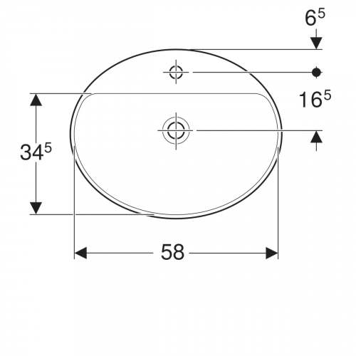 Встраиваемая раковина Geberit VariForm овальной формы, с полкой для отверстия под смеситель: B=60см, T=48см, Отверстие под смеситель=По центру, Перелив=Без, Белый