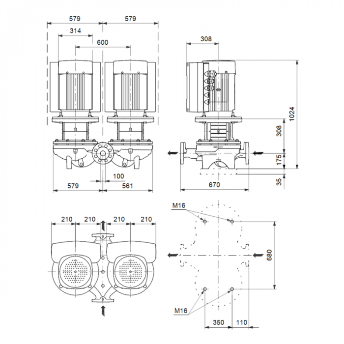 Насос центробежный  TPED 100-370/4 A-F-A-BAQE-PX3