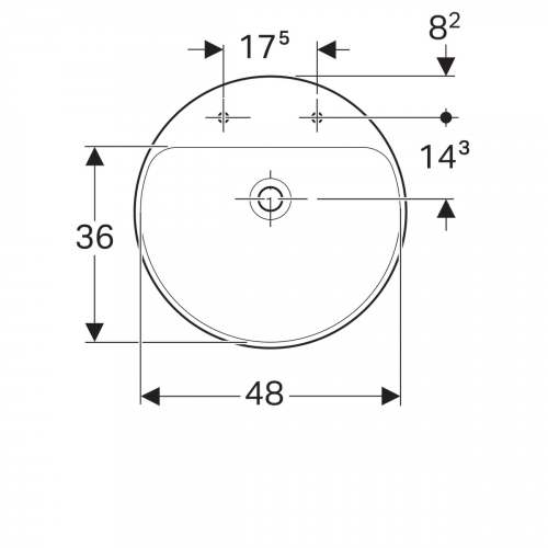 Полувстраиваемая раковина Geberit VariForm круглой формы: D=50см, Отверстие под смеситель=Левое и правое, Перелив=На виду, Белый