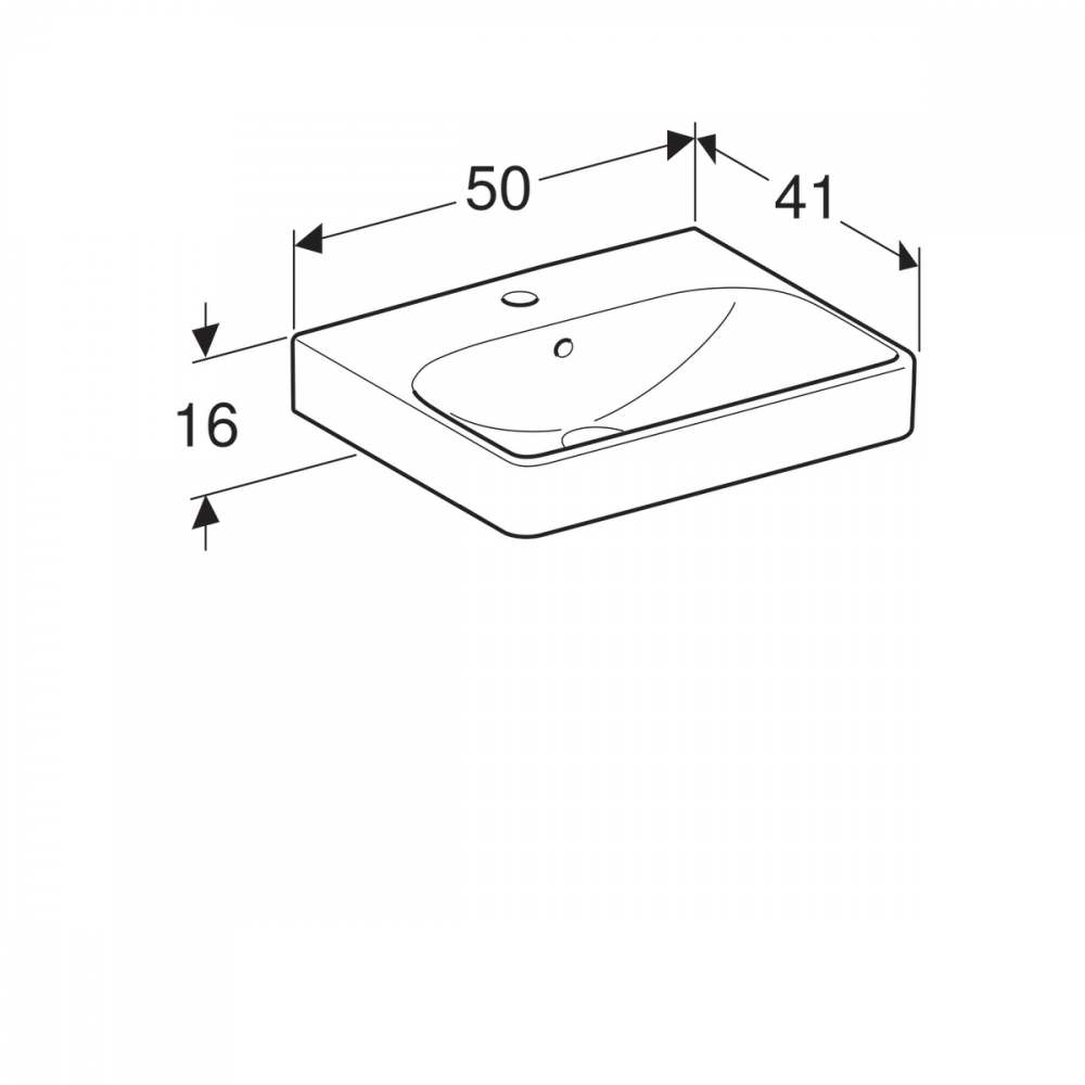 Раковина Smyle Square: 50x16x41см, Белый, Отверстие под смеситель=По центру, Перелив=На виду, Geberit