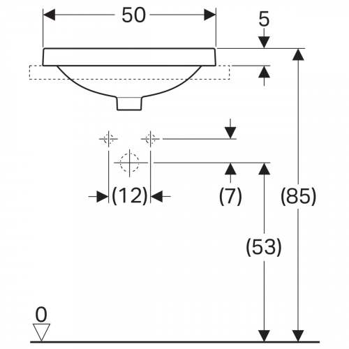 Встраиваемая раковина Geberit VariForm овальной формы, с полкой для отверстия под смеситель: B=50см, T=45см, Отверстие под смеситель=По центру, Перелив=Без, Белый