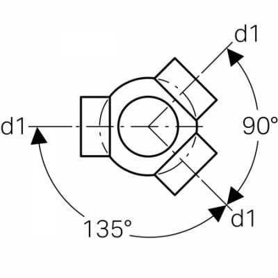 Крестовина двухплоскостная шаровая Geberit PE 88,5°, тройная, соединения 135° смещенные: d=110мм, d1=110мм