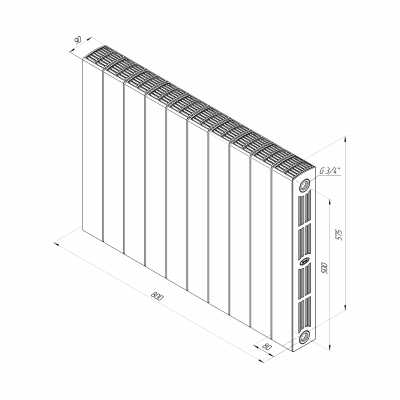 Радиатор биметаллический Rifar SUPReMO Ventil 800/10, левое подключение (без H-образного ) Титан