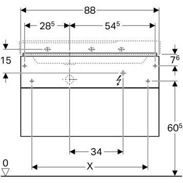 Шкафчик для раковины Geberit Xeno² с полкой, с двумя выдвижными ящиками: B=88см, H=53см, T=46.2см, Серый / Матовое покрытие, Ширина pаковина=90см
