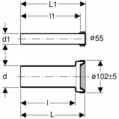 Комплект для подключения Geberit для подвесного унитаза, длина 26,5 см: d=90мм, d1=45мм, Матовый хром