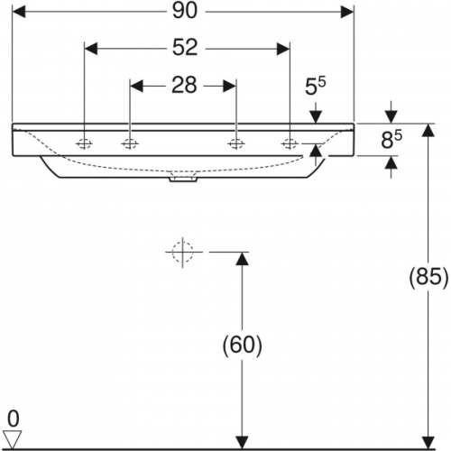 Раковина Geberit Xeno²: B=90см, T=48см, Отверстие под смеситель=Без, Перелив=Без, Белый / Специальное керамическое покрытие KeraTect