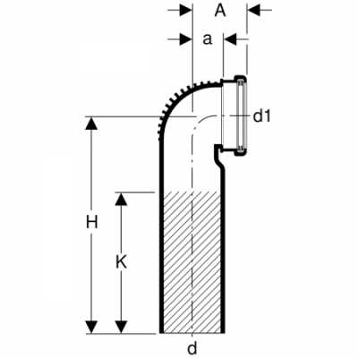 Соединительное колено Geberit Silent-db20 90°, для подвесного унитаза, укороченное, малого радиуса: d=110мм, d1=90мм