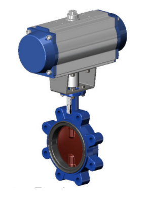 Затвор дисковый VPI4648-N07EP PN16 DN 65 поворотный с резьбовыми проушинами Tecfly с пневмоприводом одностороннего действия, корпус и диск ковкий чугун, манжета EPDM, Tecofi