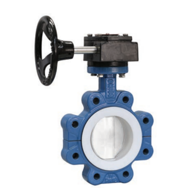Затвор дисковый VP4649R-08PTFE PN16 DN 150 поворотный с резьбовыми проушинами с механическим редуктором, корпус ковкий чугун, диск и манжета PTFE, Tecofi