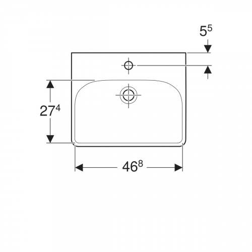 Раковина Geberit Smyle Square: Белый, B=50см, H=16см, T=41см, Отверстие под смеситель=По центру, Перелив=На виду