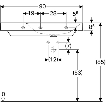 Раковина Geberit Xeno² с полкой: B=90см, T=48см, Отверстие под смеситель=По центру, Перелив=Без, Полка=Левая, Белый / Специальное керамическое покрытие KeraTect