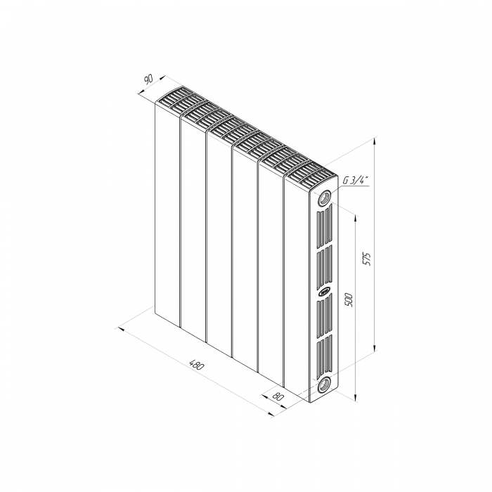 Радиатор биметаллический Rifar SUPReMO 3/4 800/6 Антрацит
