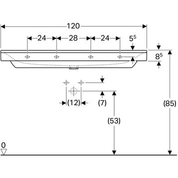 Раковина Geberit Xeno²: B=120см, T=48см, Отверстие под смеситель=Без, Перелив=Без, Белый / Специальное керамическое покрытие KeraTect