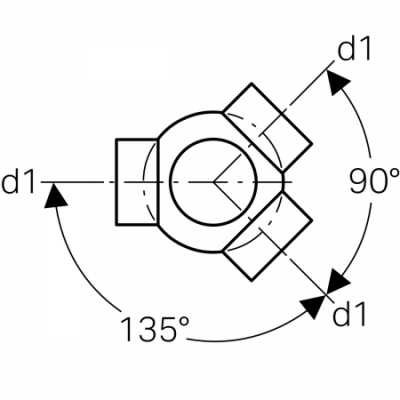 Крестовина двухплоскостная шаровая PE 88,5°, тройная, соединения 135° смещенные: d=125мм, d1=110мм, Geberit