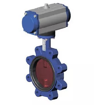Затвор дисковый VPI464816-N03NI PN16 DN 250 поворотный с резьбовыми проушинами Tecfly с пневмоприводом 2х стороннего действия, корпус и диск ковкий чугун, манжета Нитрил, Tecofi