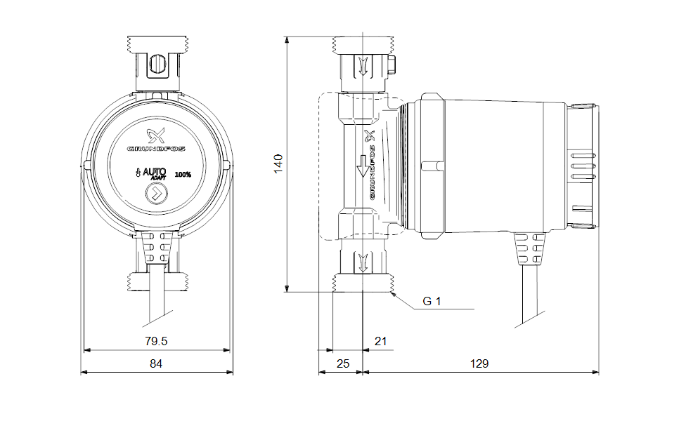 Циркуляционный насос COMFORT 15-14 BXA PM, 1x230 В, 50 Гц, 7 Вт, вход/выход G 1" PN10, монтажная длина L=140 мм, корпус-латунь, колесо-композит, Grundfos