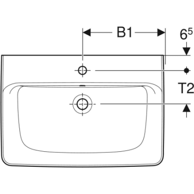 Накладная раковина Geberit Renova Plan: B=65см, T=48см, Отверстие под смеситель=По центру, Перелив=На виду, Белый