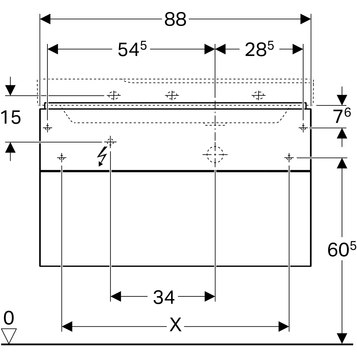 Шкафчик для раковины Geberit Xeno² с полкой, с двумя выдвижными ящиками: B=88см, H=53см, T=46.2см, Серый / Меламин, древесная структура, Ширина pаковина=90см