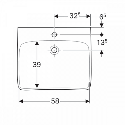 Раковина Geberit Renova Comfort, безбарьерная: B=65см, T=55см, Отверстие под смеситель=По центру, Перелив=Без, Белый