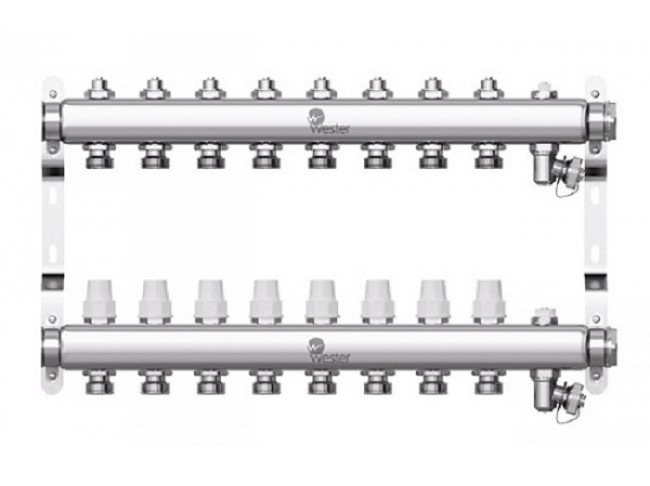 Коллектор нержавеющая сталь Wester 1"-3/4 в сборе на 8 выходов с 2 заглушками