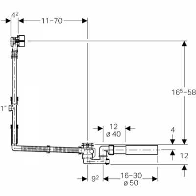Слив для ванны Geberit с поворотным механизмом и подводом, d52, специальный размер