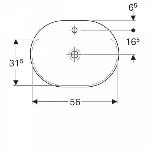 Встраиваемая раковина Geberit VariForm эллиптической формы, с полкой для отверстия под смеситель: B=60см, T=45см, Отверстие под смеситель=По центру, Перелив=Без, Белый