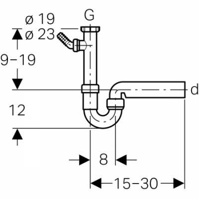 Сифон Geberit для кухонной раковины, с угловым шланговым соединителем, горизонтальный выпуск: d=50мм, G=1 1/2", Альпийский белый