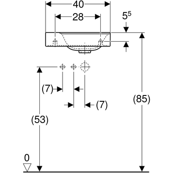 Раковина Xeno²: 40x12.5x28см, Белый / Специальное керамическое покрытие KeraTect, Отверстие под смеситель=Правая, Перелив=Без, Geberit