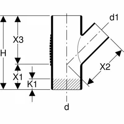 Тройник Geberit Silent-db20 45°: d=110мм, d1=63мм