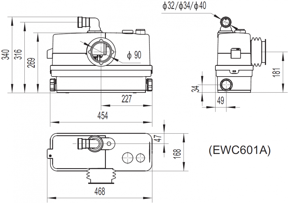 Канализационная насосная установка EWC601A  0,6кВт, 220В/50Гц, кабель-1,5 м, Tmax=50°С, AQUASTRONG