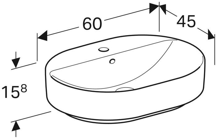 Накладная раковина VariForm эллиптической формы, с полкой для отверстия под смеситель: 60x45см, Отверстие под смеситель=По центру, Перелив=На виду, Белый, Geberit