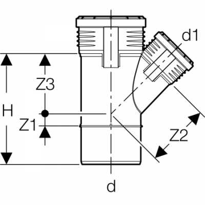 Тройник Geberit Silent-PP 45°: d=75мм, d1=40мм