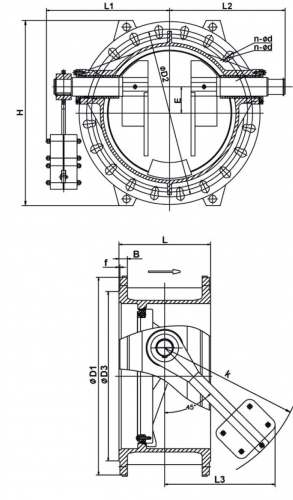 Клапан обратный поворотный фл с противовесом Корпус ковк чугун, диск ковк чугун, упл EPDM PN10/16