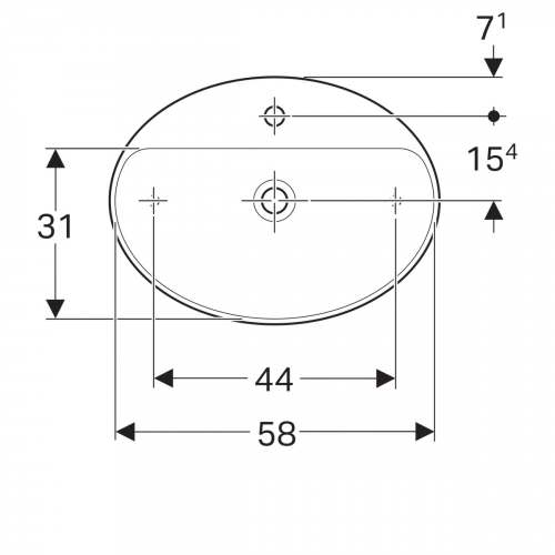 Накладная раковина Geberit VariForm овальной формы, с полкой для отверстия под смеситель: B=60см, T=45см, Отверстие под смеситель=По центру, Перелив=Без, Белый